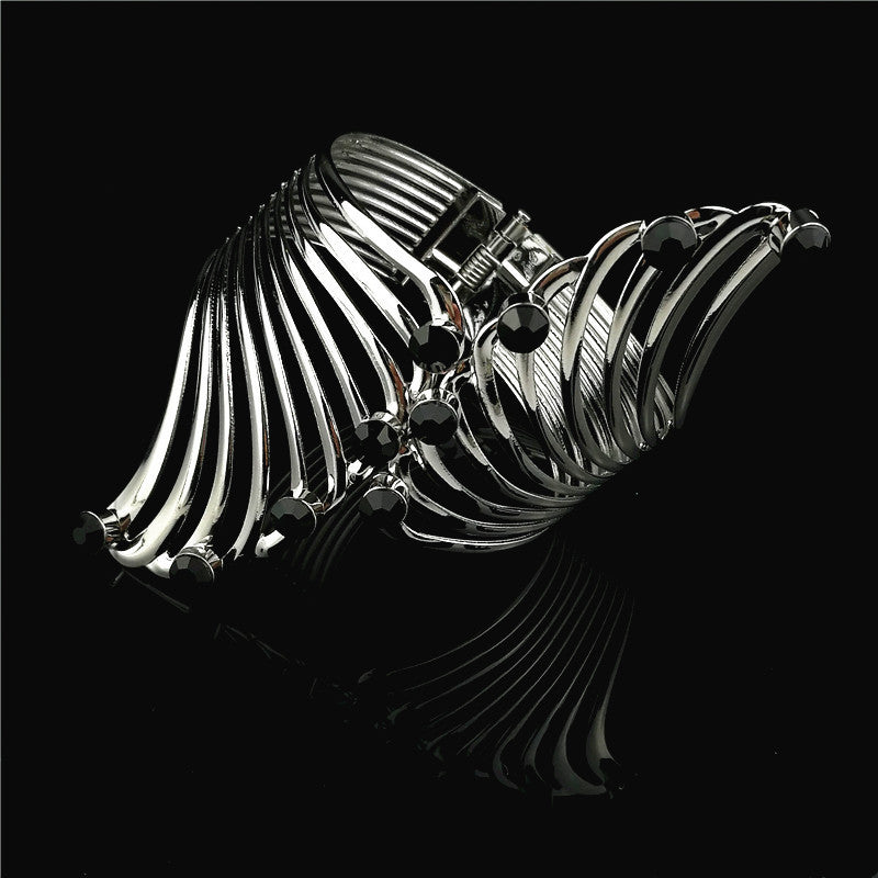 Wholesale Fashion Feather Inlaid Rhinestone Metal Bracelet